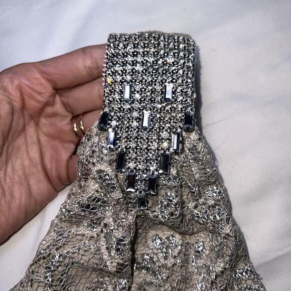 Calvin Klein Formal Dress Size 4 Champagne Lace One Shoulder Side Ruching Prom - Picture 8 of 14